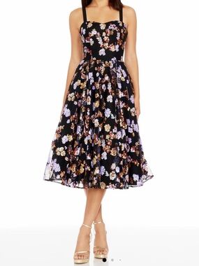 Dress the Population Black Midi Dress with sequin detailing + fitted bodice